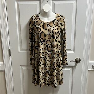 H&M women’s size small Beige and Black Leopard Print Long Sleeve Dress 3256